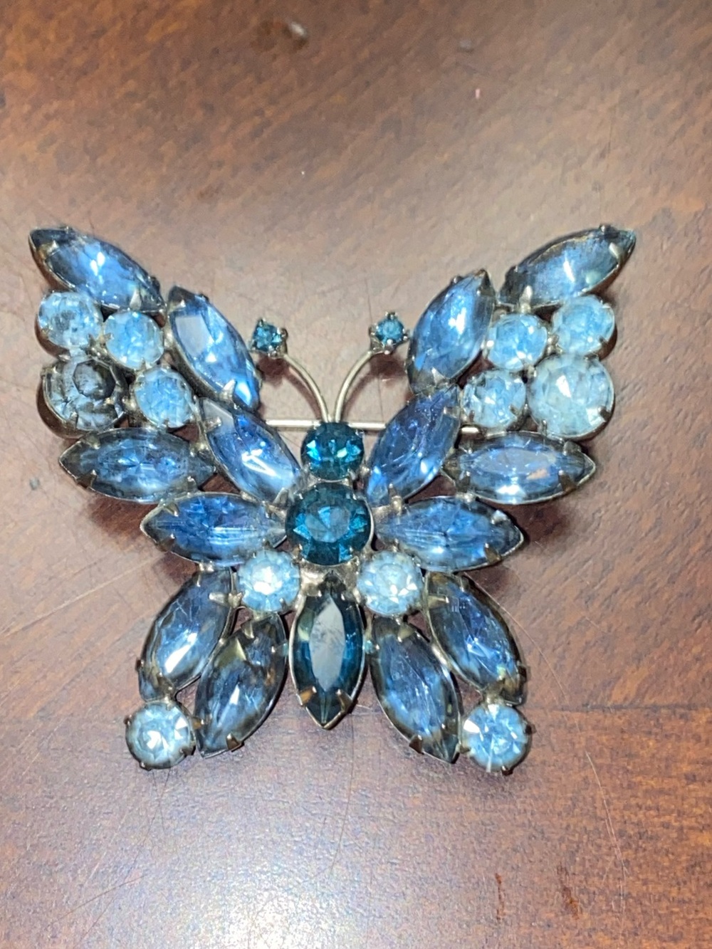 Juliana-Style Vintage Mid Century Blue Rhinestone Butterfly Statement Brooch Pin